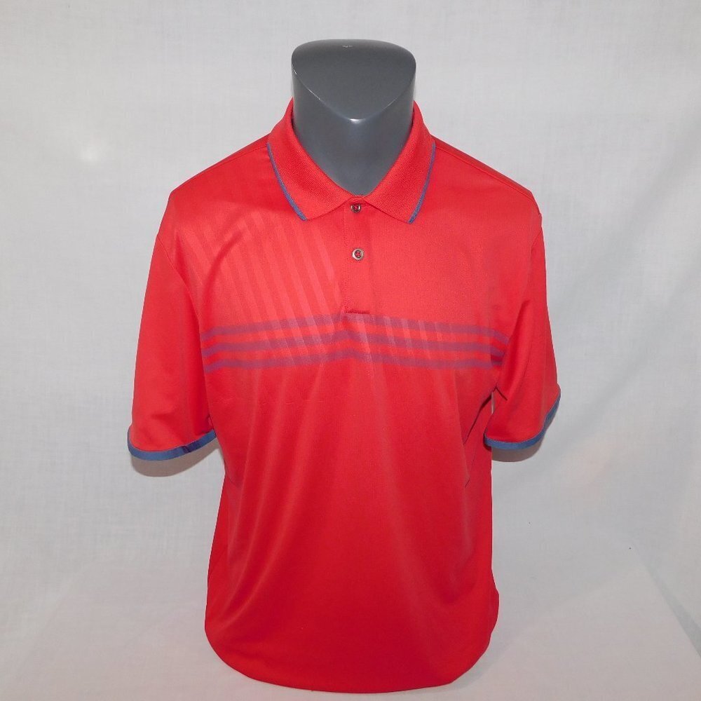 Adidas Climachill Red Gray Stripe Activewear Golf Polo Shirt Mens L